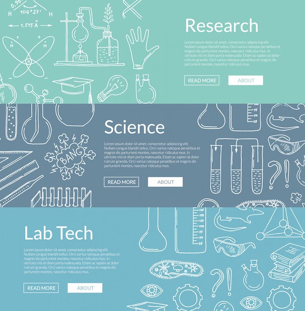  banner templates with hand drawn science elements 