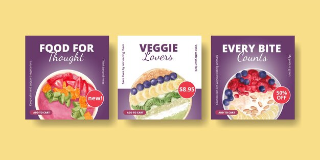 Modelli di banner per la giornata mondiale vegetariana in stile acquerello