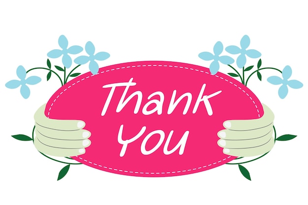 Banner thank you white letters pink background Watercolor painting with flowers and fingers