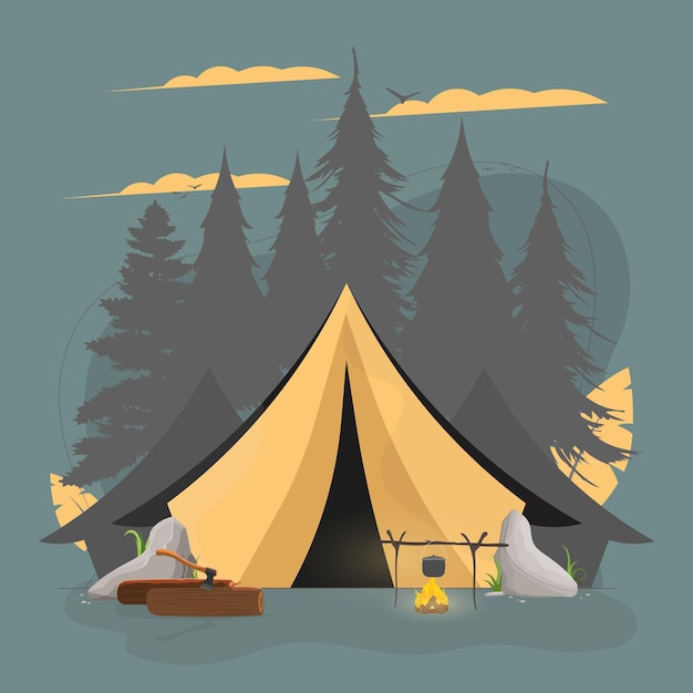 Banner on the theme of camping in the forest