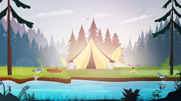 Banner on the theme of camping in the forest