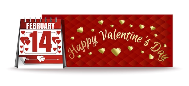 Vettore banner per san valentino. calendario con data festiva sullo sfondo di un biglietto di auguri. 14 febbraio. buon san valentino. illustrazione vettoriale