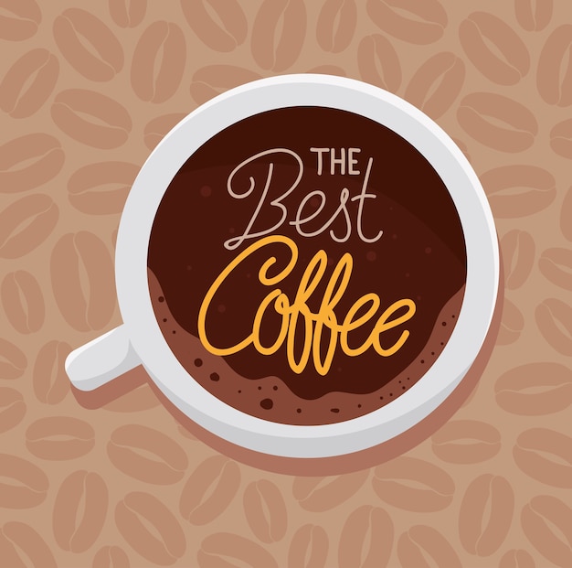 Banner van de beste koffie met uitzicht antenne van keramische beker afbeelding ontwerp