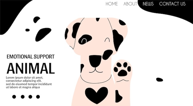 Vettore banner per la clinica veterinaria pagina di destinazione per il servizio animale di supporto emotivo ritratto di un'illustrazione vettoriale dolmata in stile piatto