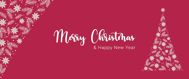 Banner Viva Magenta color 2023 Merry Christmas Happy New Year horizontal , tree star anise berry.