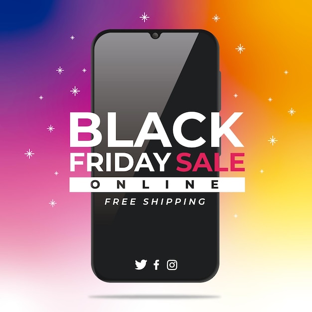 Banner voor Black Friday met smathphone op verloop achtergrond