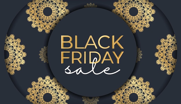 Banner voor black friday sales donkerblauw met luxe gouden ornament