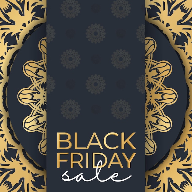 Banner voor Black Friday-verkoop Donkerblauw met rond goudpatroon