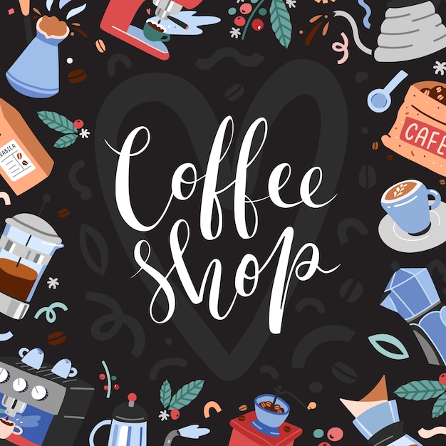 banner voor coffeeshop met illustraties