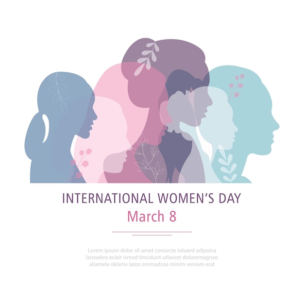 Banner voor de Internationale Vrouwendag Silhouetten van vrouwen van verschillende nationaliteiten Vector