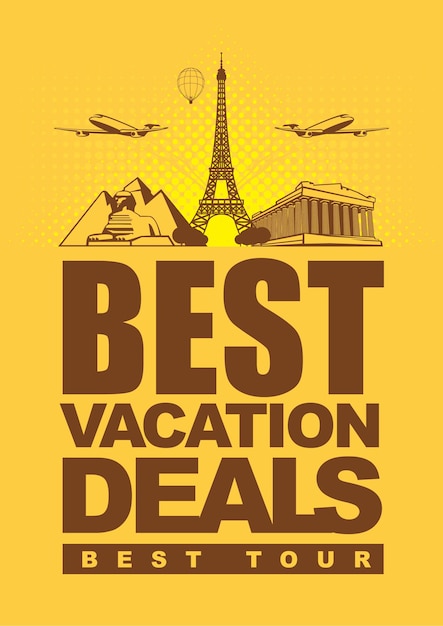 Banner voor reisbureau met woorden beste vakantiedeals