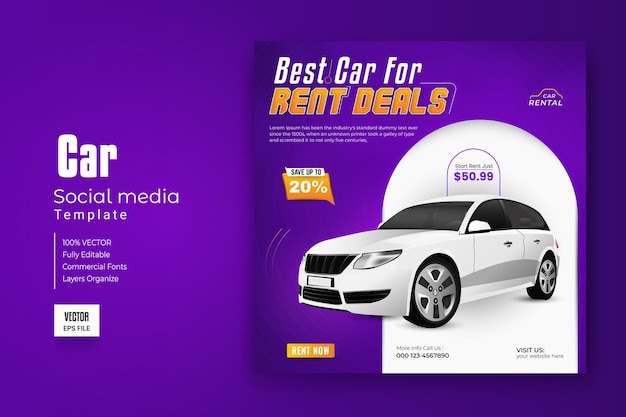 Banner voor sociale media voor autoverhuur of sjabloon voor een post op Instagram