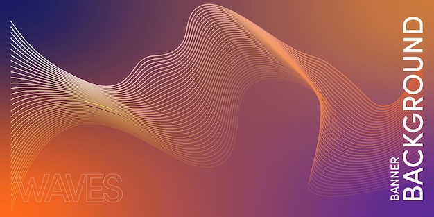 Banner waves background gradient shade yellow blue orange purple line pattern abstract waves art