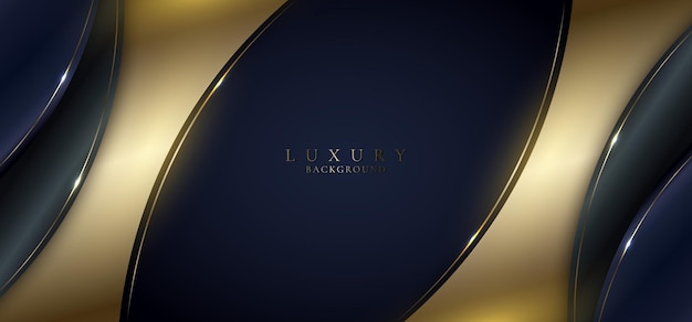 Banner web template luxury style golden curved shape with lines and light on dark blue background Vector illustration