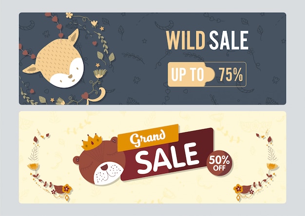 Vector banner wild sale cute