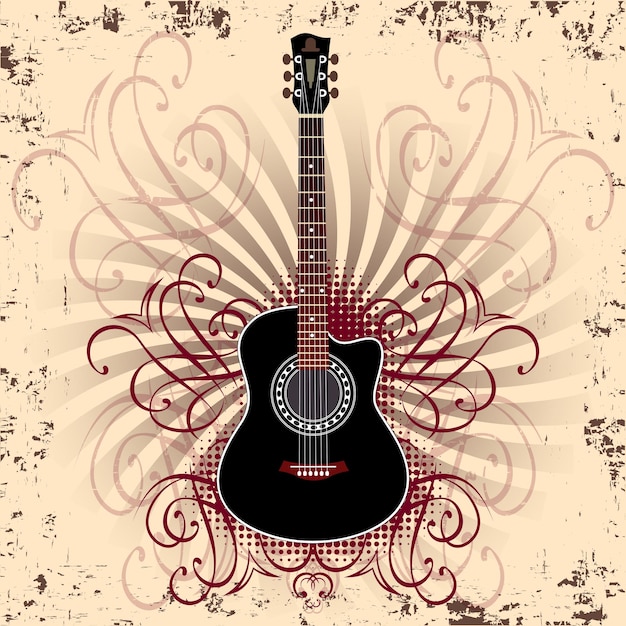 Banner with acoustic guitar on beige background