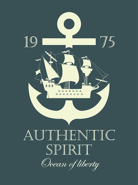 Vector banner with anchor and sailing ship