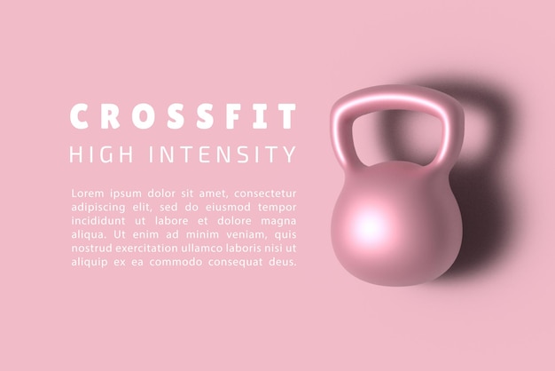 Banner with barbells dumbbells fitness realistic threedimensional composition on pink background c