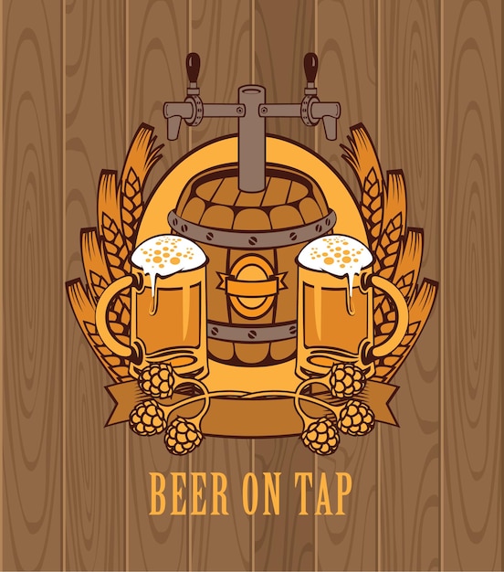 Vector banner with barrel and glasses of beer