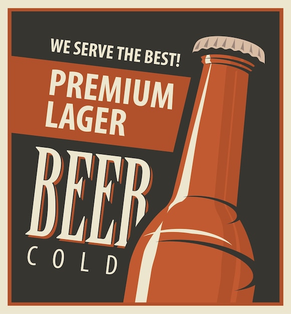 banner with beer bottle in retro style