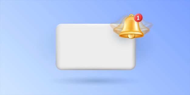 Banner with blank white display and 3d golden ringing bell with red button as notification.