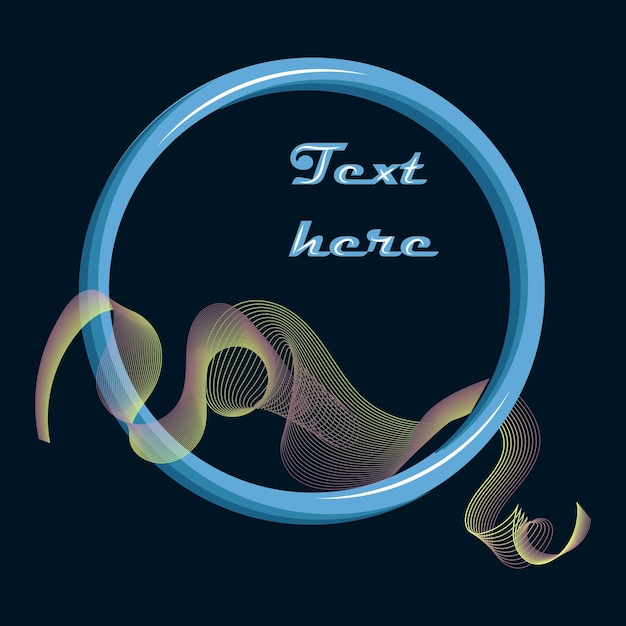 Banner with blue circle and abstract waves in modern colors on dark background.