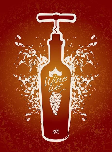 Vector banner with bottle of wine with corkscrew