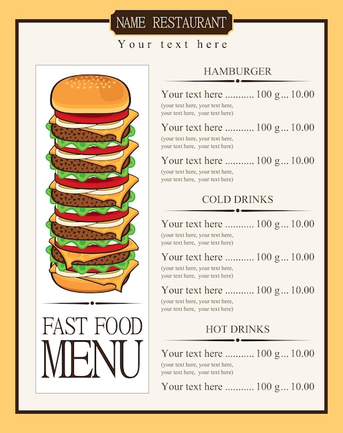 Banner with burgers menu for fast food