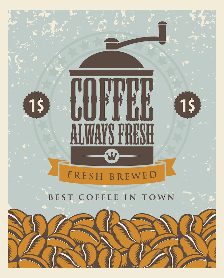 Vector banner with coffee grinder and beans