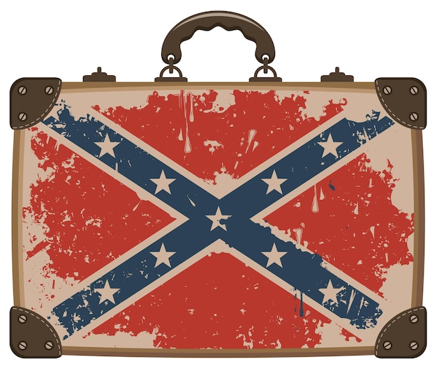 banner with confederate flag on old suitcase