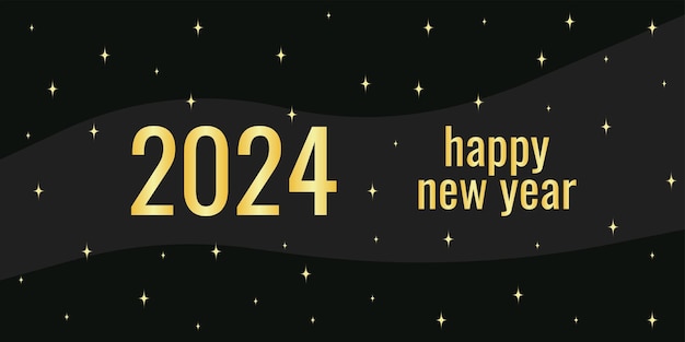 Banner with congratulations on the new year 2024 Gold letters and numbers on black