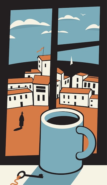 Banner with cup of coffee on window sill