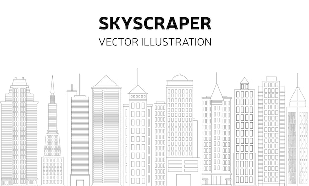 Banner with doodle skyscraper Office building in doodle style Vector illustration