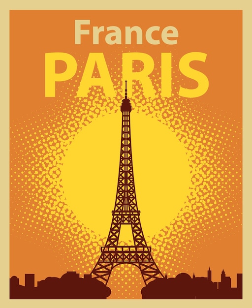 banner with Eiffel Tower against the sun