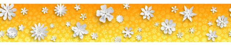 Vector banner with floral texture in orange colors and big white paper flowers with soft shadows. with seamless horizontal repetition