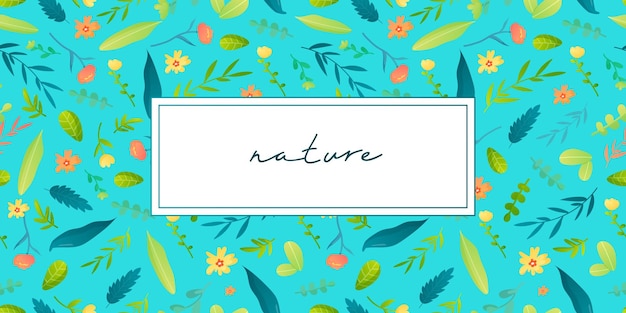 Banner with flowers and hand written Nature word