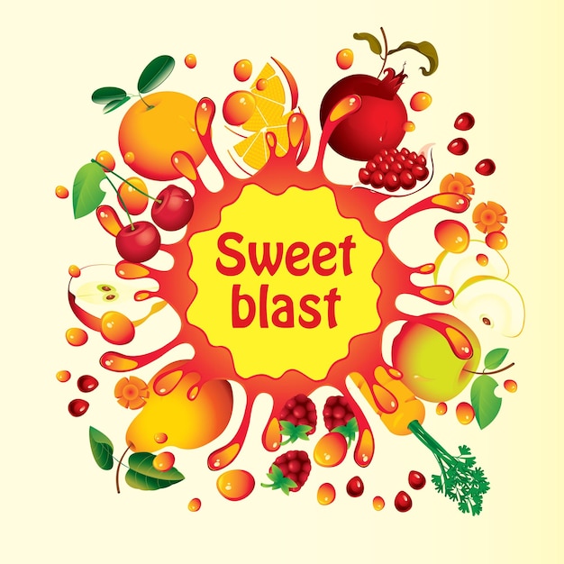 Banner con frutta fresca e succo di frutta