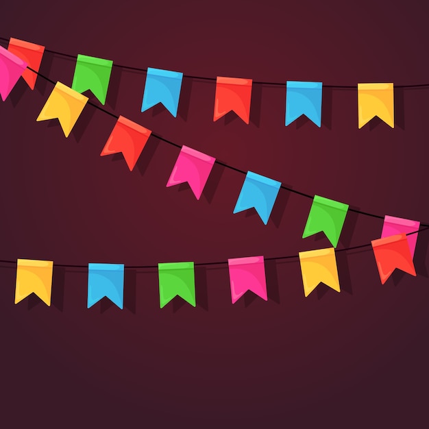 Vector banner with garland of colour festival flags and ribbons, bunting.