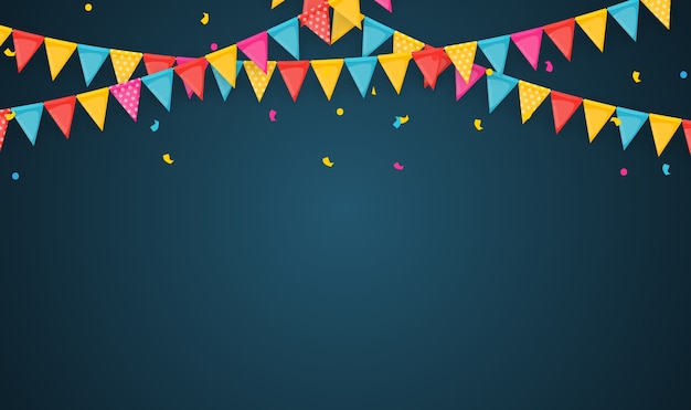 Premium Vector | Banner with garland of flags and ribbons. holiday party  background for birthday party, carnava.