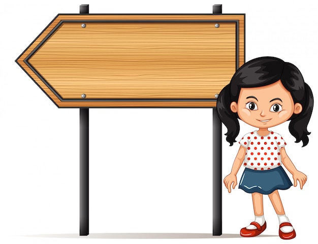 Vector banner with girl by wooden sign