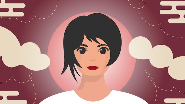 Banner with a girl closeup Strong girl on front view Cartoon style