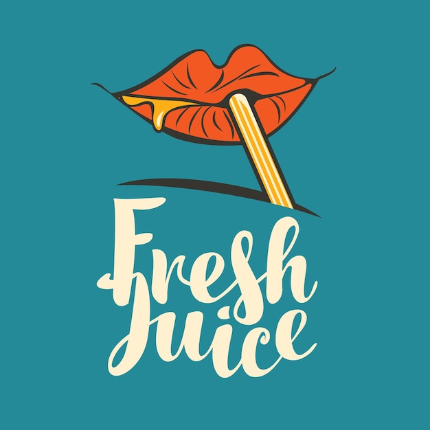 banner with human mouth drinking fresh juice