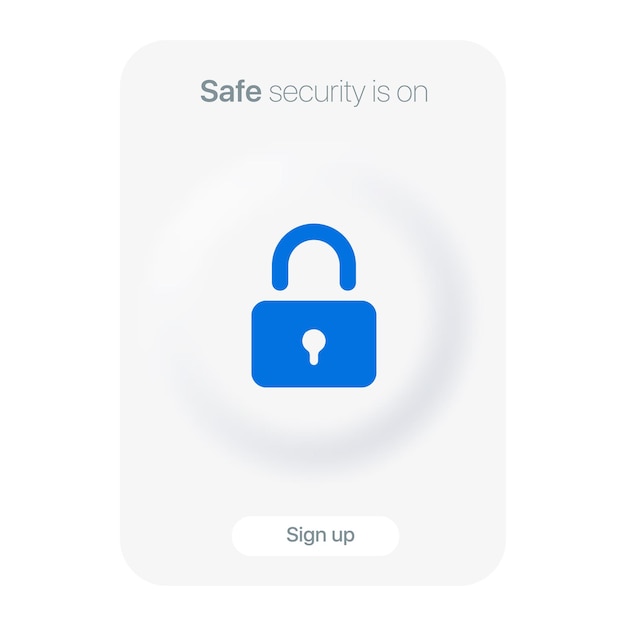 잠금 아이콘과 버튼이 있는 배너 안전 보안은 Neumorphism 디자인에 있습니다.
