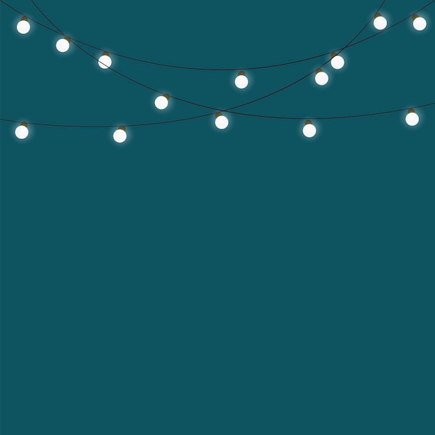 Banner with luminous bulbs Modern festive decor Green background with a garland