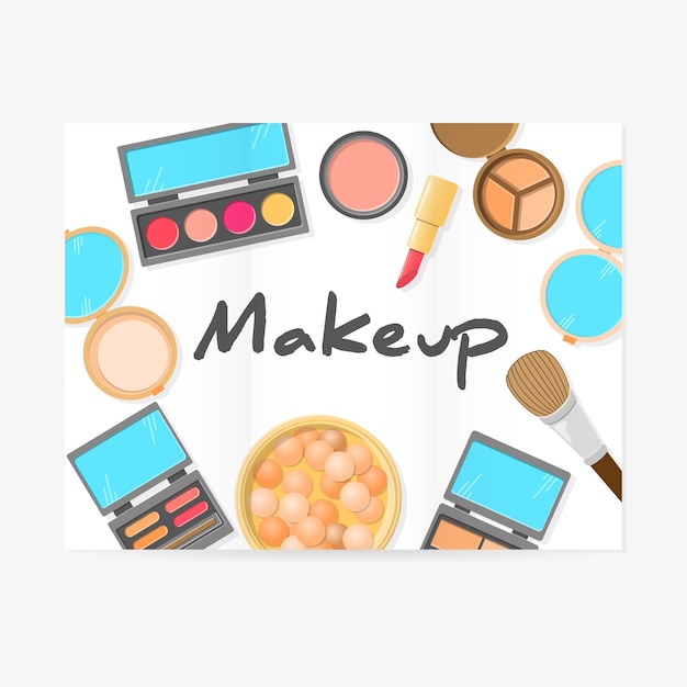 Vector banner with make up artist objects lipstick cream brush cosmetics and fashion background vector illustration in bright color