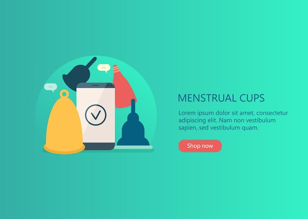 Banner with menstrual cups in flat style