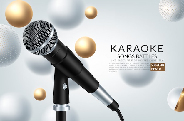 Banner with microphone and inscription karaoke party on the art background.