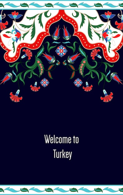 Banner with national Turkey floral ornament Vector illustration