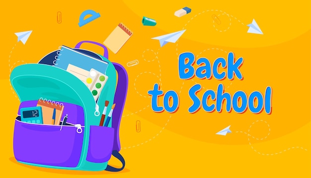 Banner with school backpacks Back to school Children briefcases for carrying school supplies Vector illustration