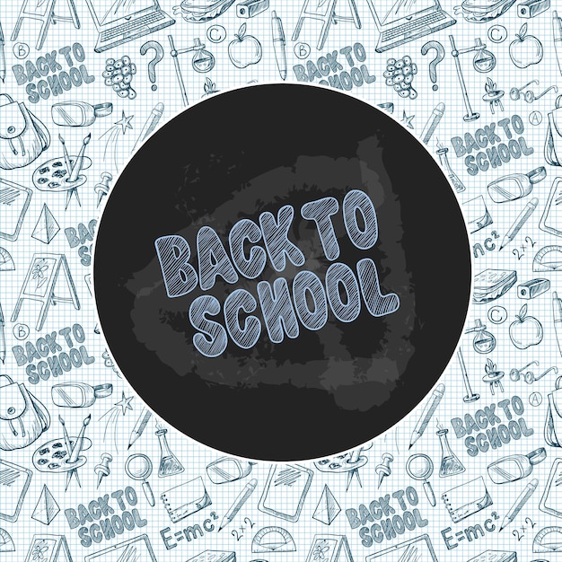 Vector banner with school supplies such as a backpack book laptop globe and others drawn pen